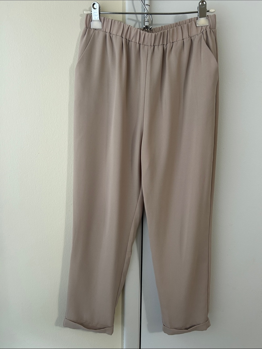 Woman’s Elastic-Waist Beige Dress Pants